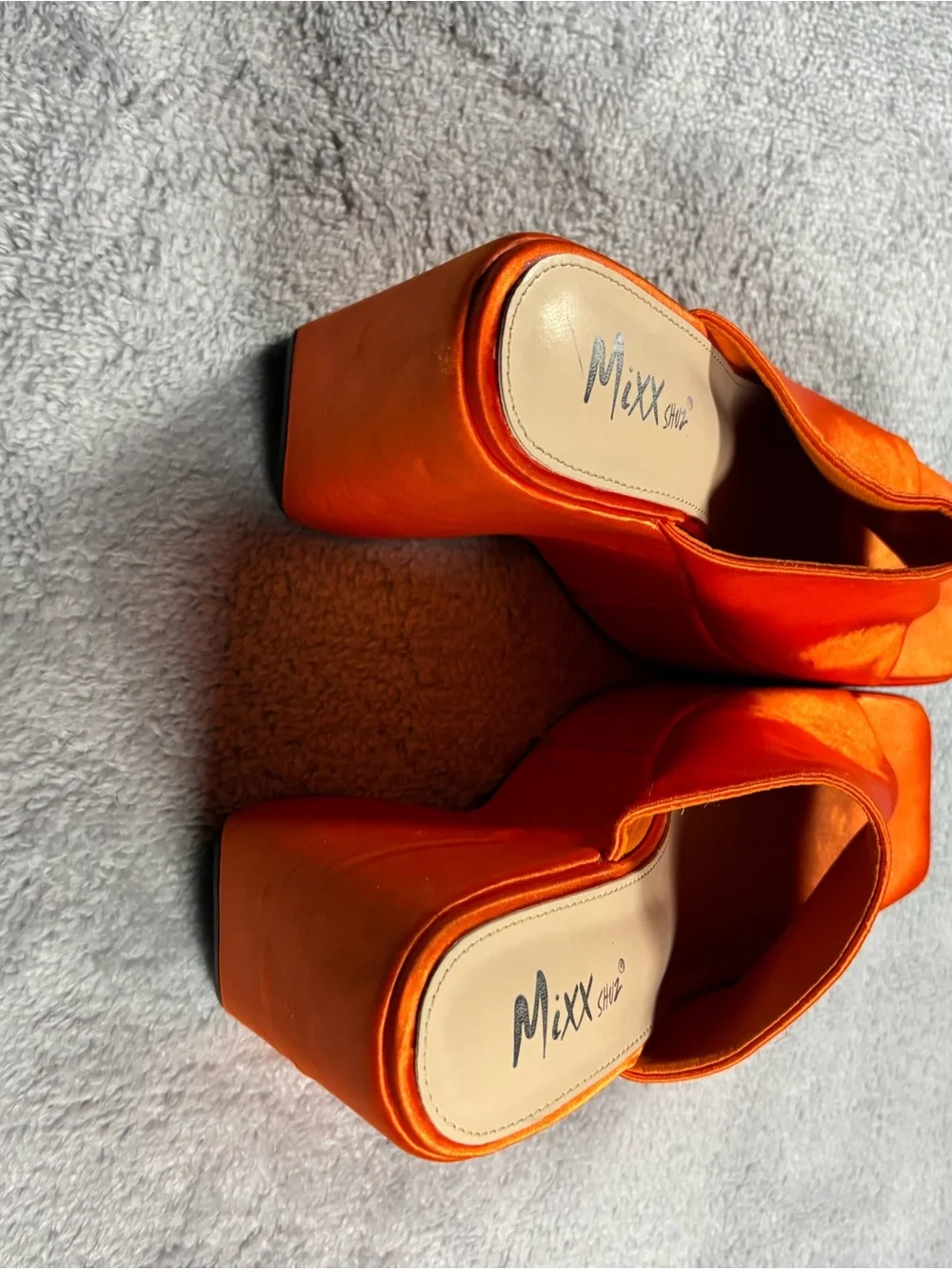 Y2K style platform wedges orange silky suede